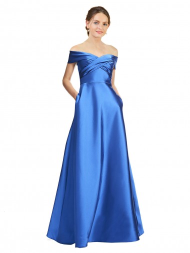 Cheap Sleeveless Off the Shoulder Satin Long Black Tie Formal Dress Canada