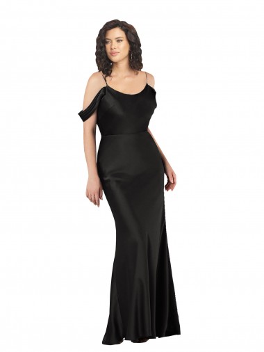 Cheap Sleeveless Off the Shoulder Silky Satin Black Long Formal Dress Canada