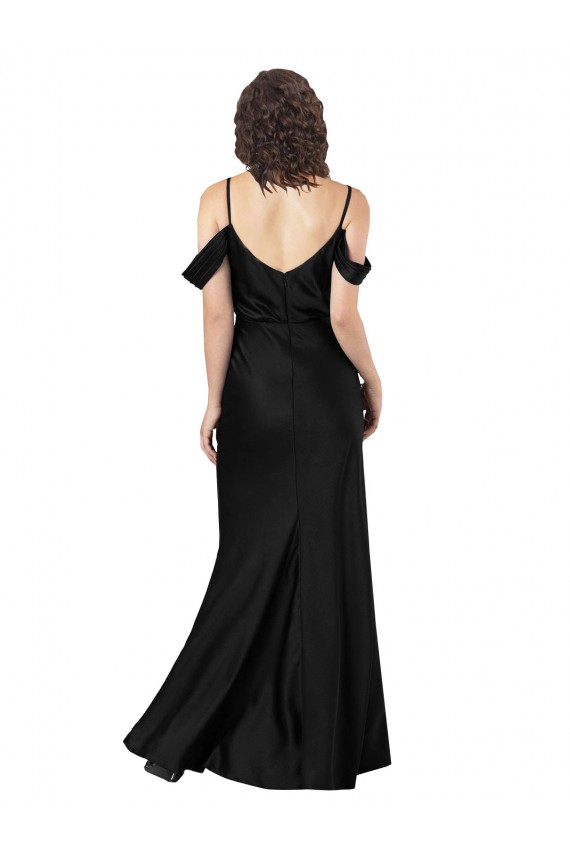 Cheap Sleeveless Off the Shoulder Silky Satin Black Long Formal Dress Canada