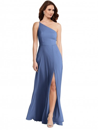 Cheap Sleeveless One Shoulder Chiffon Windsor Blue Long Formal Dress Canada