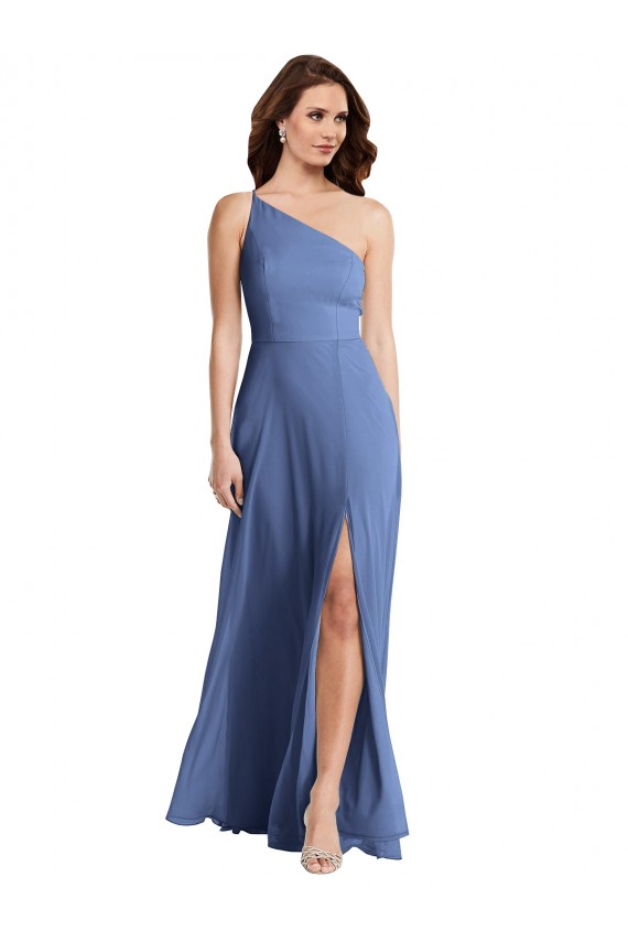 Cheap Sleeveless One Shoulder Chiffon Windsor Blue Long Formal Dress Canada