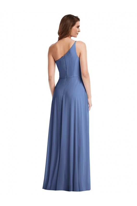 Cheap Sleeveless One Shoulder Chiffon Windsor Blue Long Formal Dress Canada