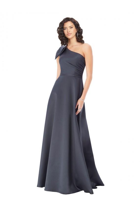 Cheap Sleeveless One Shoulder Satin Slate Grey Long Formal Dress Canada