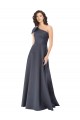 Cheap Sleeveless One Shoulder Satin Slate Grey Long Formal Dress Canada