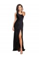 Cheap Sleeveless One Shoulder Silky Satin Black Long Formal Dress Canada