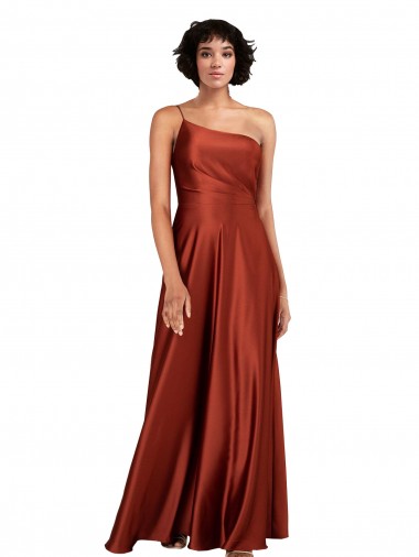 Cheap Sleeveless One Shoulder Silky Satin Burnt Orange Long Black Tie Formal Dress Canada