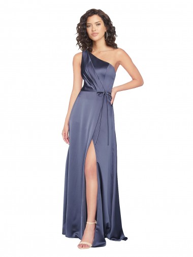 Cheap Sleeveless One Shoulder Silky Satin Dusk Long Formal Dress Canada