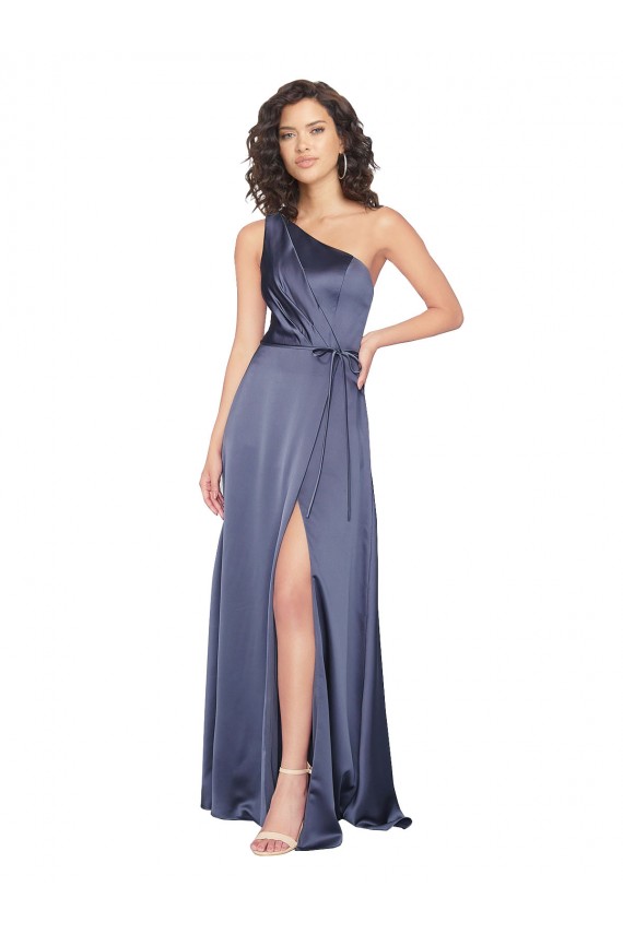 Cheap Sleeveless One Shoulder Silky Satin Dusk Long Formal Dress Canada