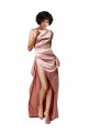 Cheap Sleeveless One Shoulder Silky Satin Dusty Pink Long Formal Dress Canada