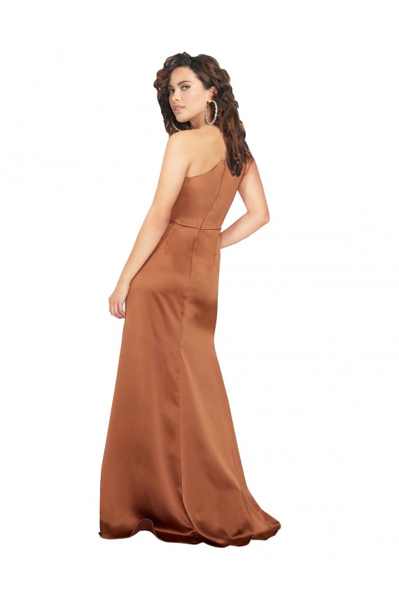 Cheap Sleeveless One Shoulder Silky Satin Orange Long Formal Dress Canada