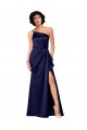 Cheap Sleeveless One Shoulder Silky Satin Sapphire Long Black Tie Formal Dress Canada