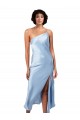 Cheap Sleeveless One Shoulder Silky Satin Light Sky Blue Midi Length Formal Dress Canada