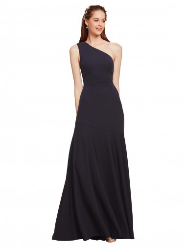 Cheap Sleeveless One Shoulder Stretch Crepe Dark Navy A-Line Long Formal Dress Canada