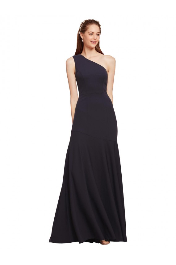 Cheap Sleeveless One Shoulder Stretch Crepe Dark Navy A-Line Long Formal Dress Canada