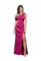 Cheap Sleeveless One Shoulder Stretch Satin Fuchsia Long Formal Dress Canada