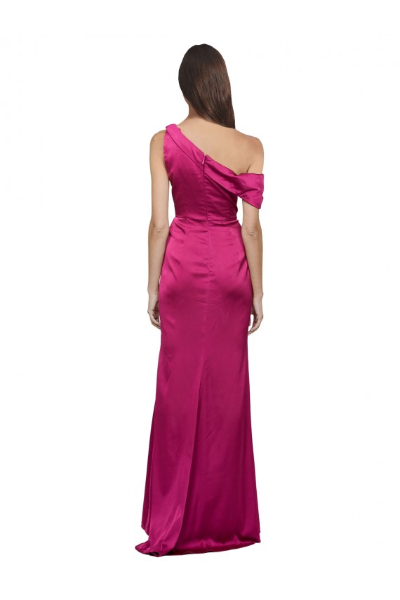 Cheap Sleeveless One Shoulder Stretch Satin Fuchsia Long Formal Dress Canada