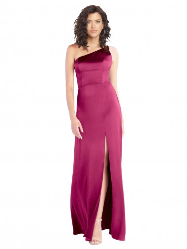 Cheap Sleeveless One Shoulder Stretch Satin Fuchsia Long Formal Dresses Canada