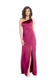 Cheap Sleeveless One Shoulder Stretch Satin Fuchsia Long Formal Dresses Canada