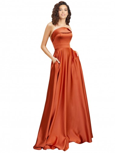 Cheap Sleeveless Round Neck Silky Satin Burnt Orange Sweep Train Formal Dress Canada