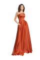 Cheap Sleeveless Round Neck Silky Satin Burnt Orange Sweep Train Formal Dress Canada