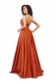 Cheap Sleeveless Round Neck Silky Satin Burnt Orange Sweep Train Formal Dress Canada