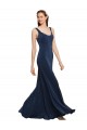 Cheap Sleeveless Round Neck Stretch Crepe Dark Navy Long Formal Dress Canada