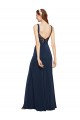 Cheap Sleeveless Round Neck Stretch Crepe Dark Navy Long Formal Dress Canada