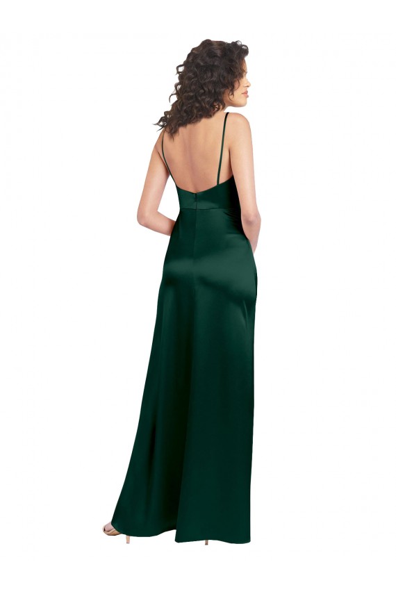 Cheap Sleeveless Scoop Neck Stretch Satin Hunter Long Formal Dress Canada