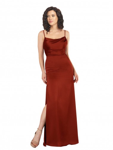Cheap Sleeveless Square Neck Silky Satin Red Long Formal Dress Canada