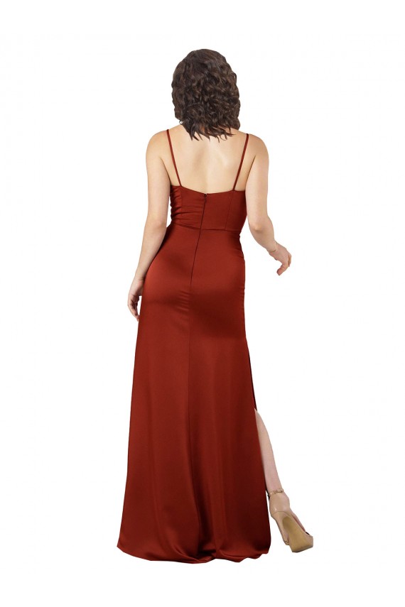 Cheap Sleeveless Square Neck Silky Satin Red Long Formal Dress Canada