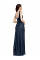 Cheap Sleeveless Square Neck Stretch Satin Dark Navy Long Formal Dress Canada