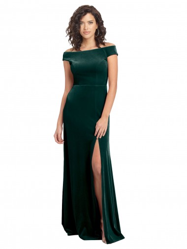 Cheap Cap Sleeves Square Neck Stretch Velvet Dark Green Long Formal Dress Canada
