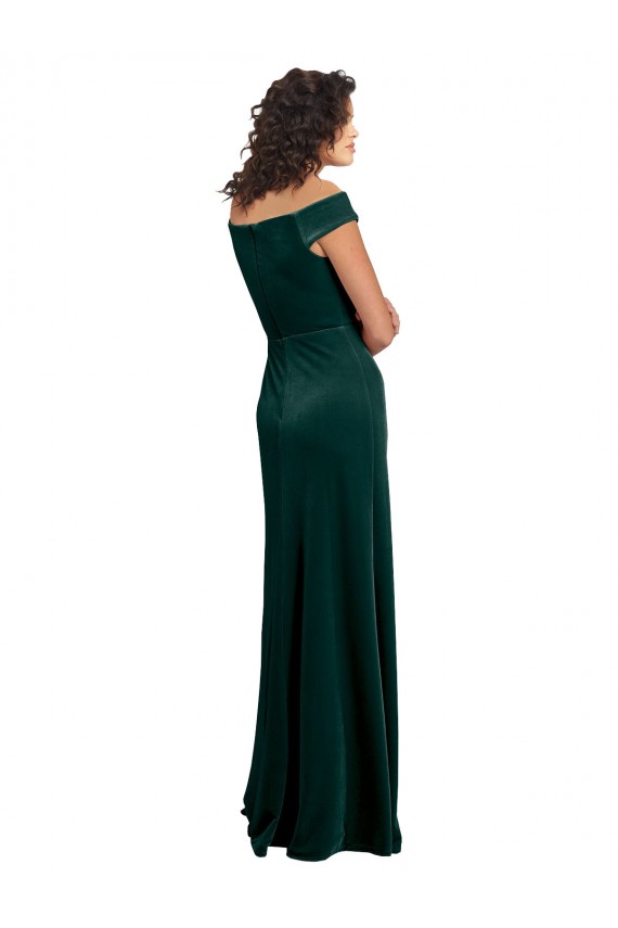 Cheap Cap Sleeves Square Neck Stretch Velvet Dark Green Long Formal Dress Canada