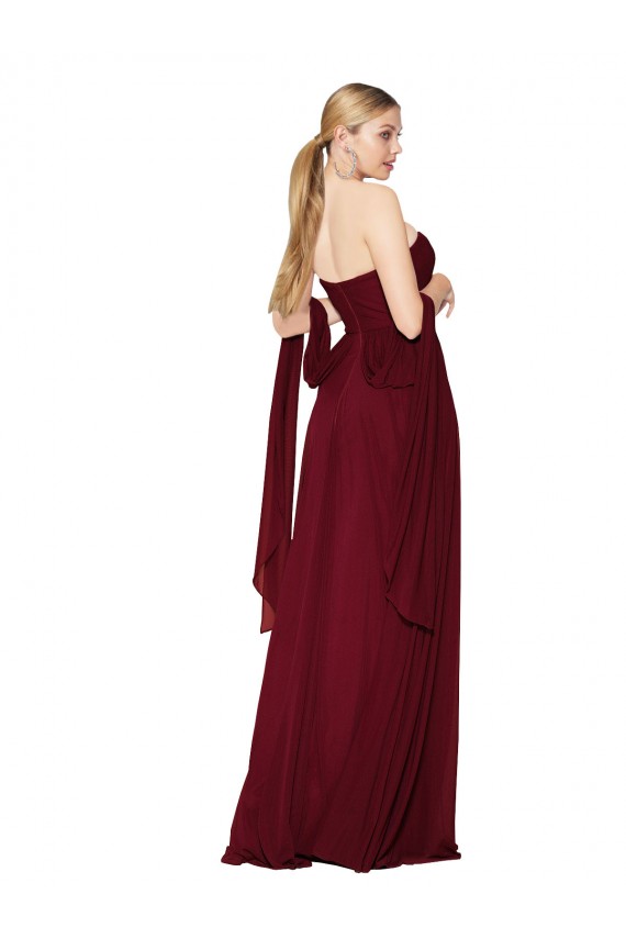 Cheap Sleeveless Strapless Chiffon Burgundy Long Formal Dress Canada