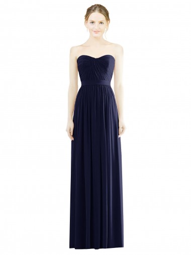 Cheap Sleeveless Strapless Chiffon Dark Navy Long Formal Dress Canada