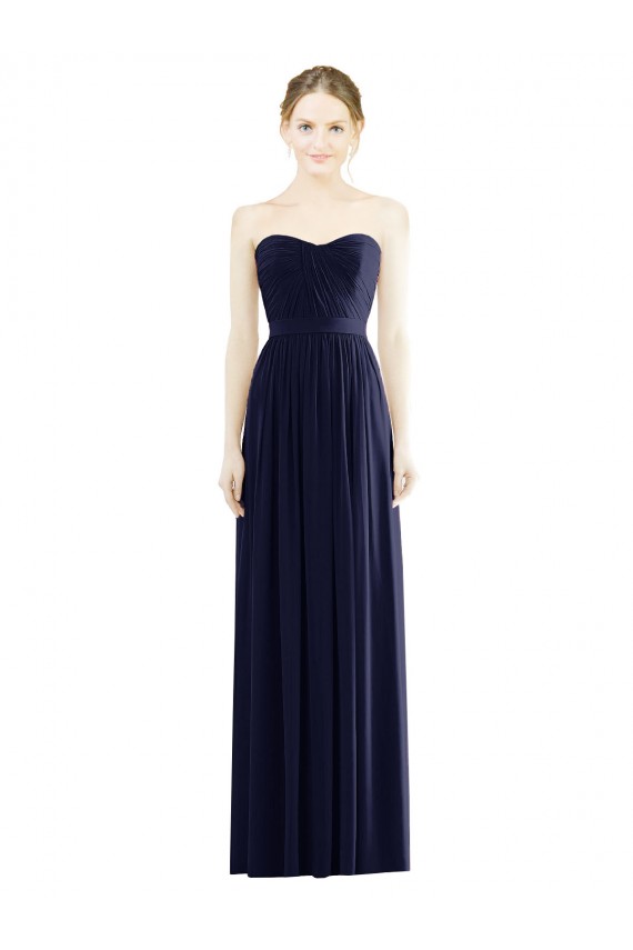 Cheap Sleeveless Strapless Chiffon Dark Navy Long Formal Dress Canada