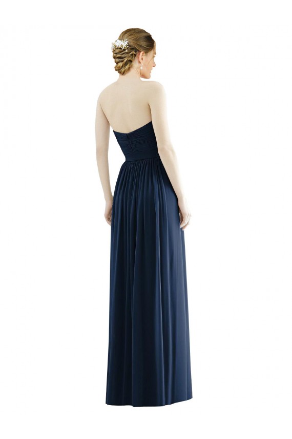 Cheap Sleeveless Strapless Chiffon Dark Navy Long Formal Dress Canada