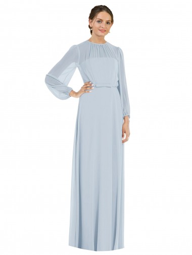 Cheap Puff Sleeves Strapless Chiffon Sea Glass Long Formal Dress Canada