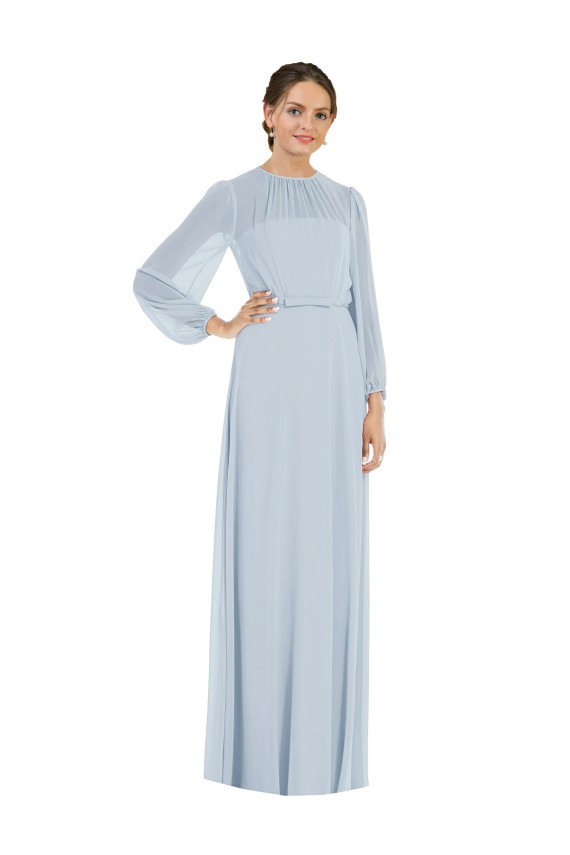Cheap Puff Sleeves Strapless Chiffon Sea Glass Long Formal Dress Canada