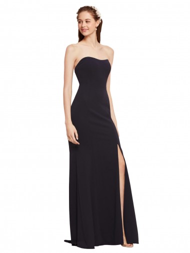 Cheap Sleeveless Strapless Stretch Crepe Dark Navy Long Formal Dresses Canada