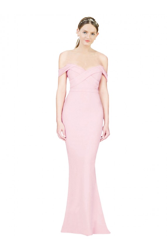Cheap Sleeveless Strapless Stretch Crepe Pink Long Formal Dress Canada