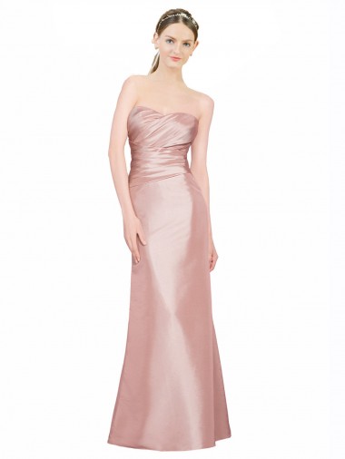 Cheap Sleeveless Strapless Stretch Satin Long Formal Dress Canada