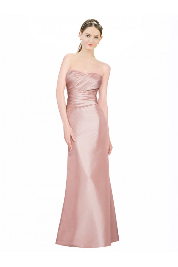 Cheap Sleeveless Strapless Stretch Satin Long Formal Dress Canada