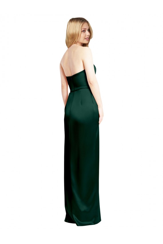 Cheap Sleeveless Strapless Stretch Satin Hunter Long Formal Dress Canada