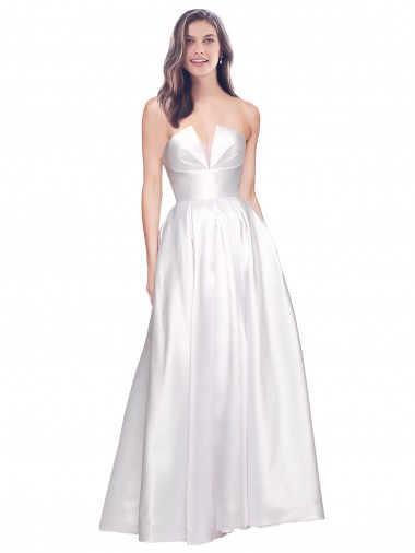 Cheap Sleeveless Strapless Stretch Satin White Long Formal Dress Canada