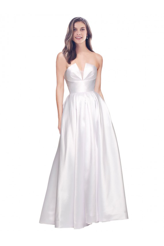 Cheap Sleeveless Strapless Stretch Satin White Long Formal Dress Canada