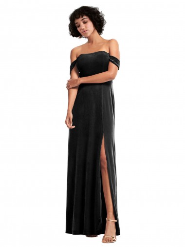 Cheap Sleeveless Strapless Stretch Velvet Black Long Formal Dress Canada