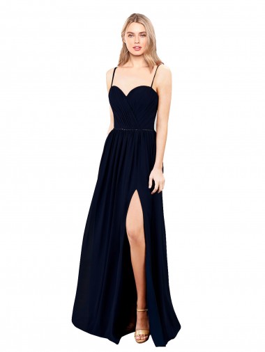 Cheap Sleeveless Sweetheart Chiffon Dark Navy Long Formal Dress Canada