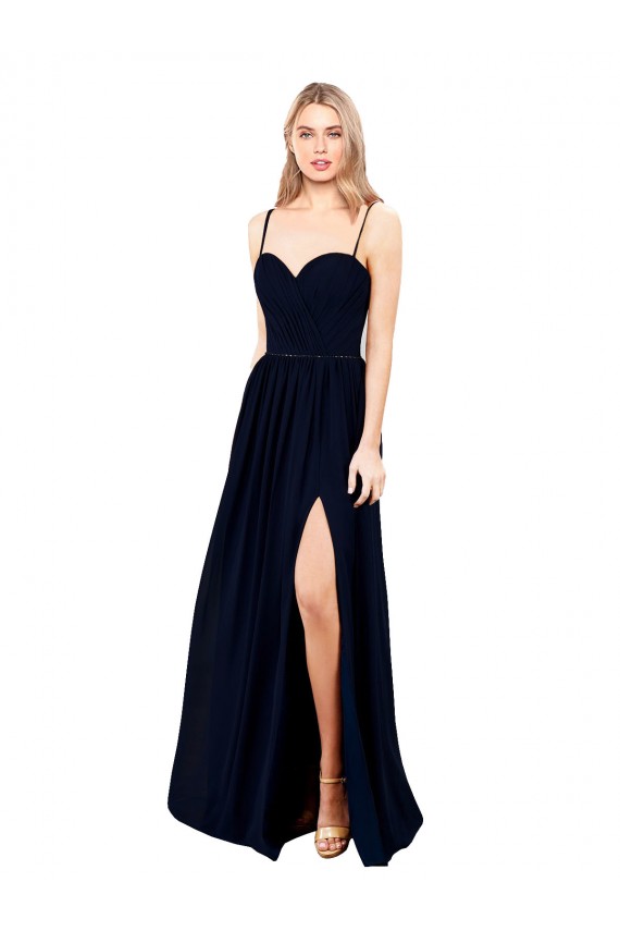 Cheap Sleeveless Sweetheart Chiffon Dark Navy Long Formal Dress Canada