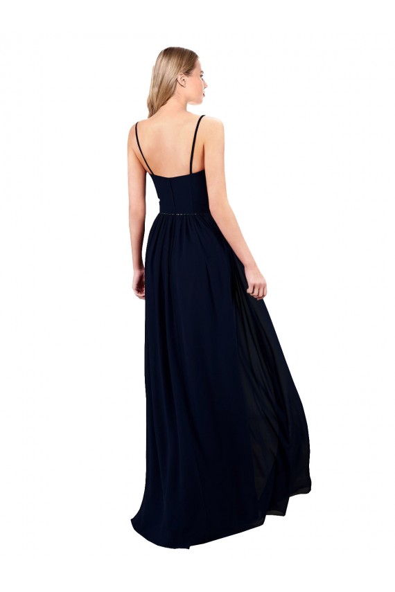Cheap Sleeveless Sweetheart Chiffon Dark Navy Long Formal Dress Canada